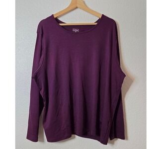 LL Bean Womens 3X Supima Cotton Long Sleeve Tee Purple Plus Size Minimal Classic
